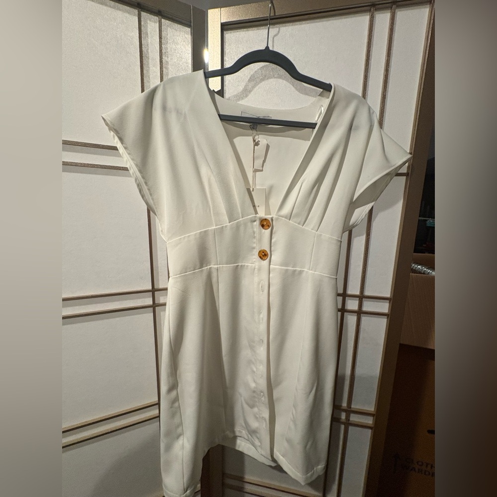 Moodie Cream Button-Front Midi Dress